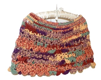 Crochet Poncho Capelet, Multicolor Acrylic Yarn, Autumn Shawl