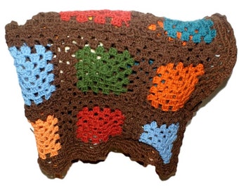 Granny Square Crochet Baby Blanket, Jewel Tone Afghan (46x46)