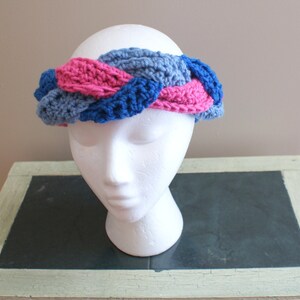 Womens Fashion Hairband, Braided Headband, Earwarmer Headband, Pink Blue Headband, Turban Twist Headband, Yoga Hairband, Ski Headband