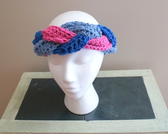 Womens Fashion Hairband, Braided Headband, Earwarmer Headband, Pink Blue Headband, Turban Twist Headband, Yoga Hairband, Ski Headband