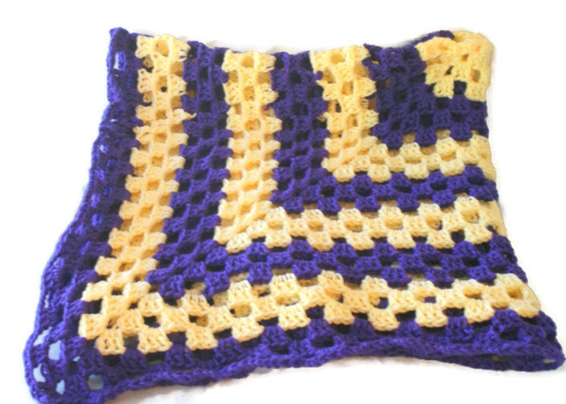 Crib Afghan, Crochet Baby Afghan, Purple Blanket, Crochet Granny Afghan, Purple Baby Blanket, Yellow Afghan, Granny Square Afghan, Af image 1