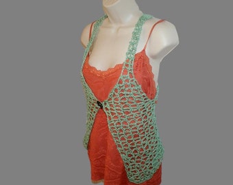 Womens Vest, Green Shrug, Cotton Vest, Jade Vest, Sleeveless Vest, Summer Vest, Lacy Bolero, Plus Size Bolero, Plus Size Vest, Green Vest