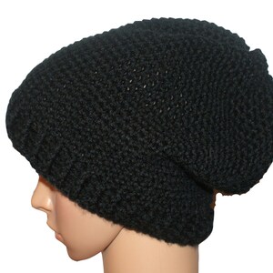 Biker Hat, Black Biker Hat, Mens Classic Hat, Black Toque, Hipster Hat, Black Skull Cap, Black Snow Hat, Crochet Slouch Hat, Black Hat