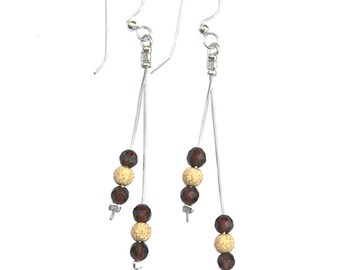 Sterling Silver Earrings with gold-filled stardust beads and garnets - er008