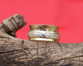 9kt Gold Ring with Sterling Silver Scripture Spinner Ring 11mm wide