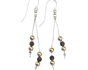 Sterling Silver Earrings with gold-filled beads and garnets - er001