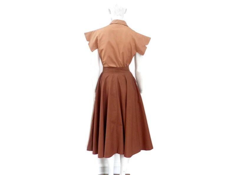1950's Horrockses Fashion Blouse and Circle Skirt Outfit Tan and Brown High Waist English Fashion Designers image 4