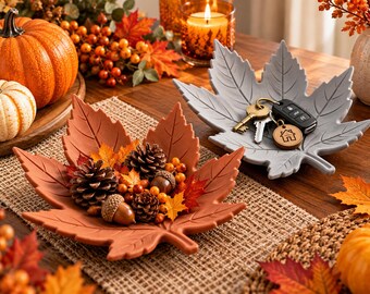 Plato decorativo con forma de hoja de arce, decoración otoñal, cuenco con forma de hoja de Acción de Gracias, plato para dulces de otoño, bandeja para llaves, decoración rústica de temporada para el hogar.