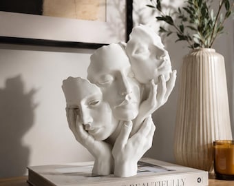 Escultura abstracta de tres caras / Elemento decorativo minimalista moderno para el hogar, estilo de estantería
