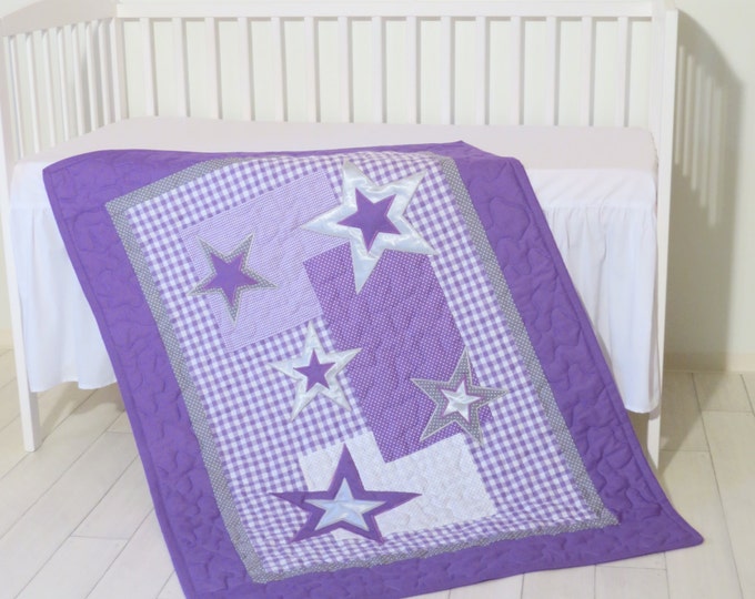 Star Quilt, Crib Baby Quilt, Organic Nursery Bedding, Personalized Baby