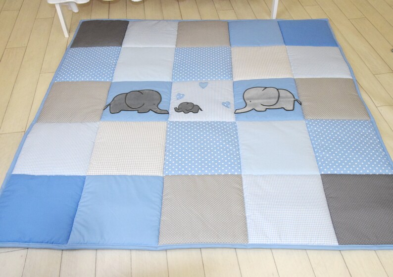 Elephant Playmat Baby Blue Gray Play Mat Baby Mat Baby Etsy