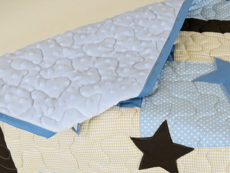 Star Baby Blanket Blue Brown Quilt Blanket Star Crib Bedding Etsy