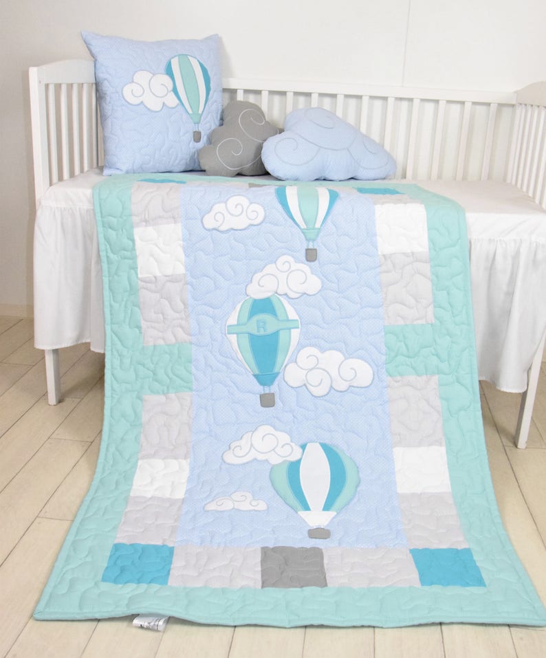 Hot air balloons baby blanket fly away clouds modern Etsy