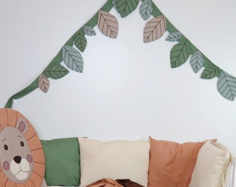 Green  leaf bunting, leaf wall decor for kids, nursery decoration, bedroom leaf decor, jungle leaf girland, flag