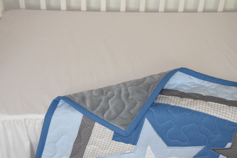 Star Baby Blanket Blue Gray Quilt Blanket Star Crib Bedding Etsy