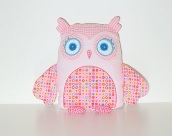 Nursery Owl Pillow Cover, Custom Owl, Pink and Aqua Blue, Rainbow Accent Pillow