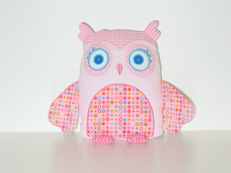 Kwekerij Owl kussensloop, aangepaste Owl, roze en Aqua blauw, Rainbow Accent kussen afbeelding 1