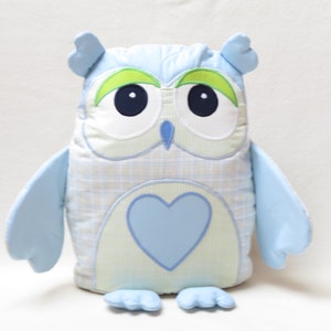 Decorative Owl, Stuffed Owl Pillow, Monogram Owl Pillow Case, Baby Blue and Lime Green Nursery image 2