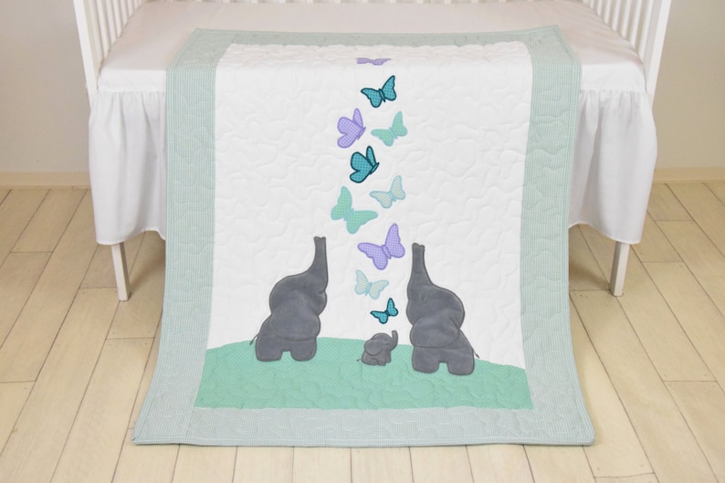 Mint Baby Blanket Teal Purple Gray Crib Bedding Elephant Etsy New Zealand