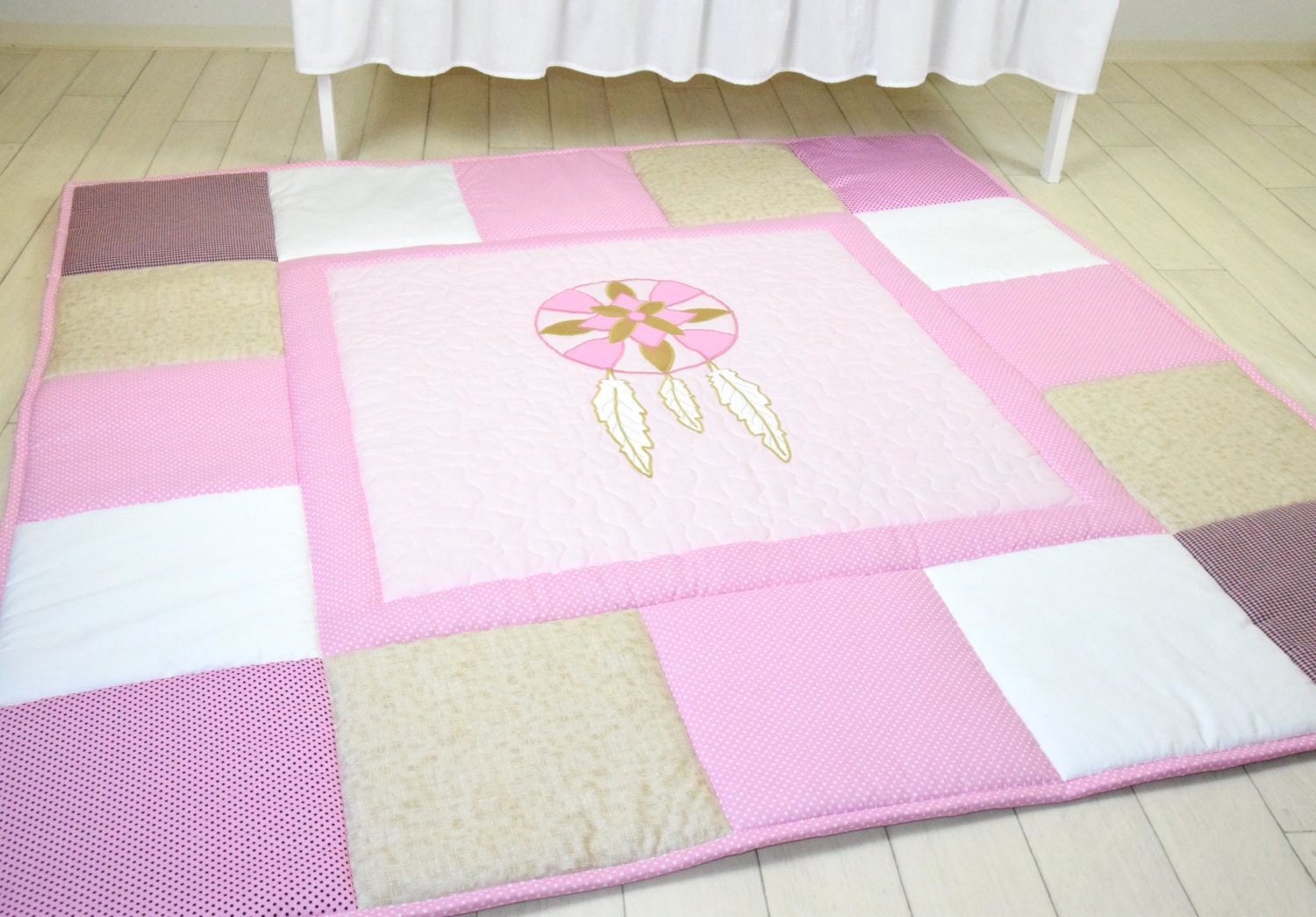 Play Mat Large Dream Catcher Baby Rug Padded Pink Gold White