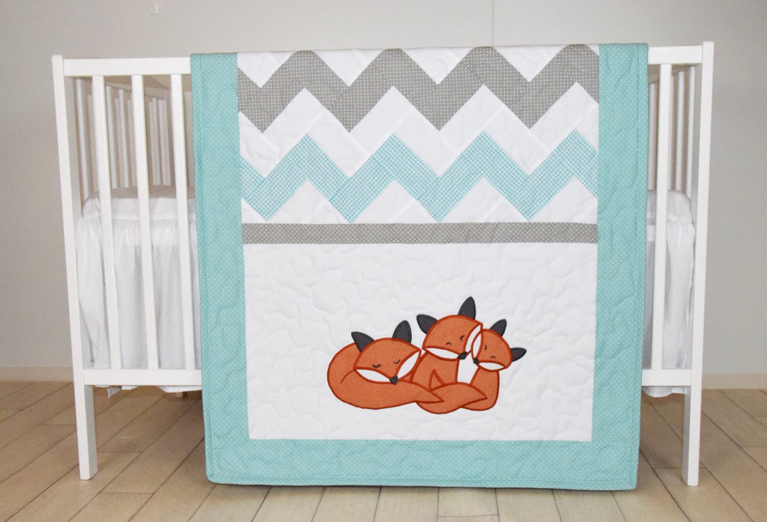Fox Blanket Chevron Sleeping Foxy Patchwork Quilt Crib Bedding