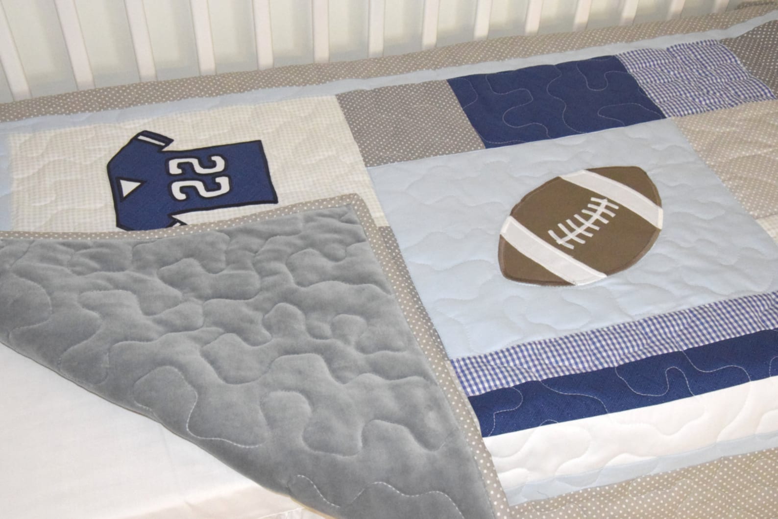 Football Blanket Baby Boy Sports Crib Bedding Gray Blue Etsy
