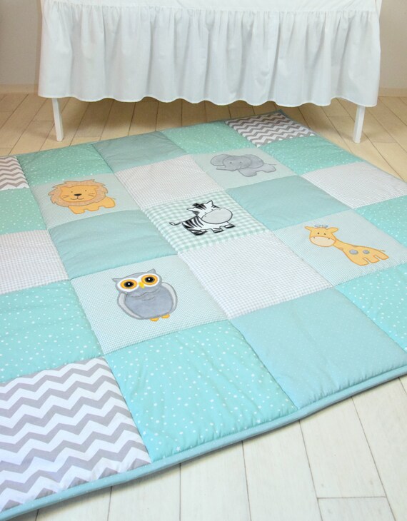 Gray Mint Baby Play Mat Jungle Baby Mat Baby Activity Mat Etsy