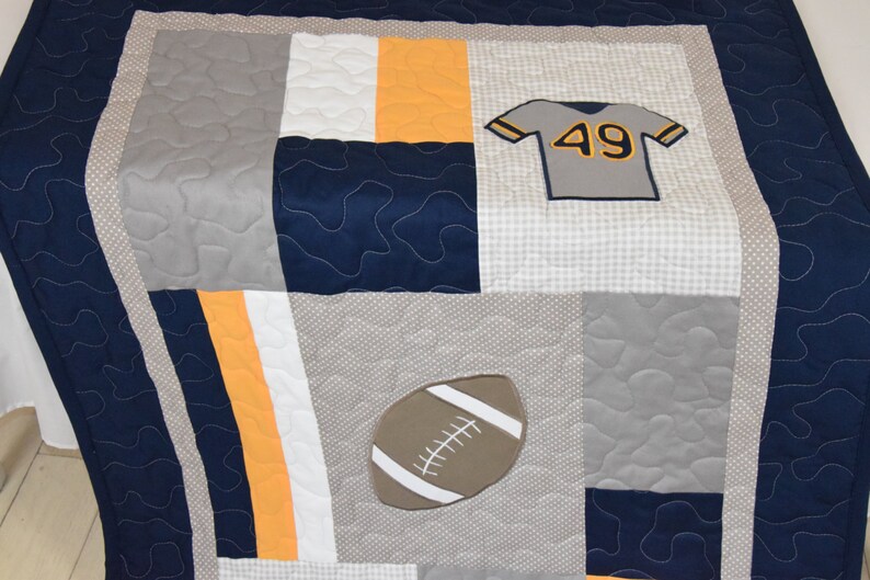 Football Blanket Baby Boy Sports Crib Bedding Gray Navy Etsy