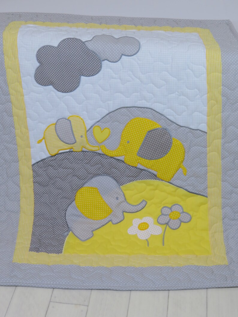 Gray Yellow Baby Blanket Grey Elephant Blanket Crib Blanket Etsy