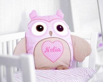 Baby Monogram Pillow , Designer Owl  Pillow,   Custom Baby Pillow