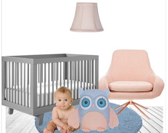 Handmade Owl, Owl Pillow,  Blue Owl Pillow Case,  Peach Nursery, Owl Cushion, Peach Aquamarine Baby Shower