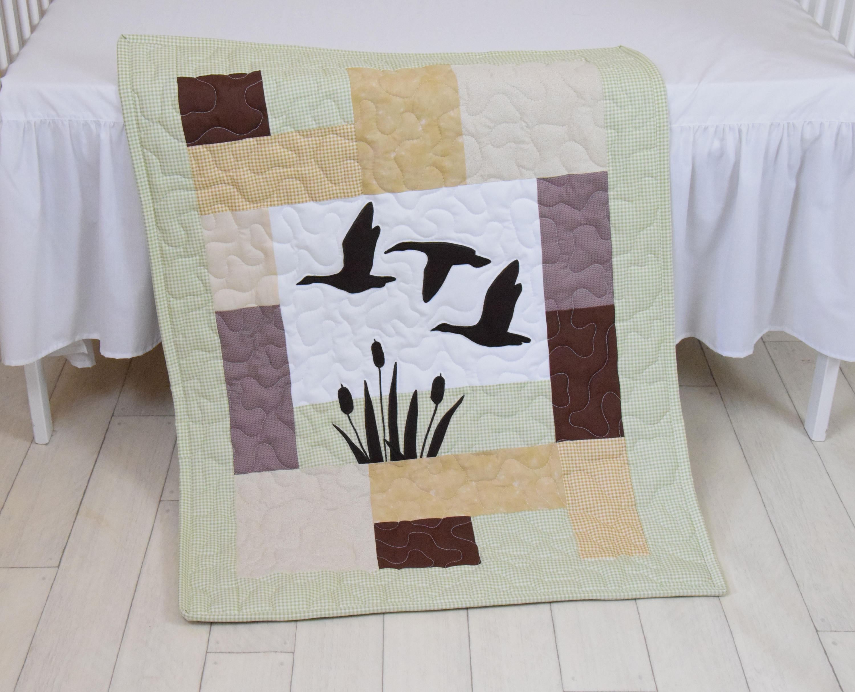Duck Baby Quilt Hunting Theme Crib Bedding Hunter Nursery Woodland Duck Baby Quilt Hunting Theme Crib Bedding Hunter Nursery Woodland For Boy Forest Blanket Gray Green Beige Brown