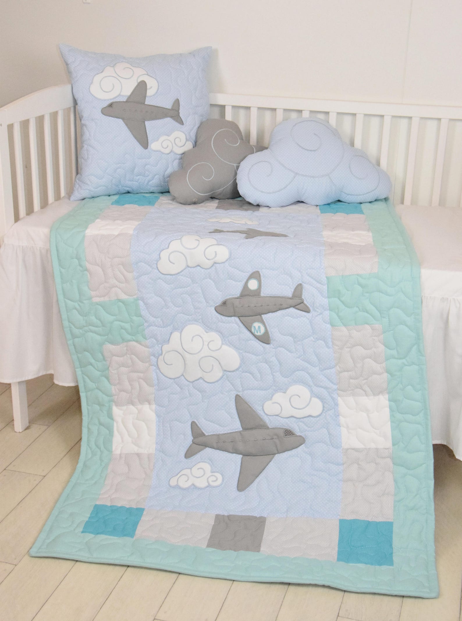 Airplane Baby Blanket Clouds Crib Quilt Fly Away Modern Etsy