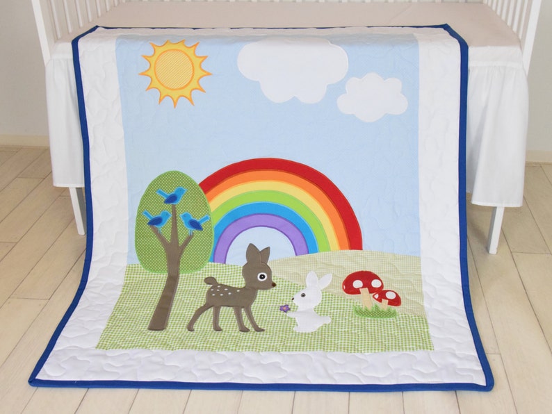 Rainbow Baby Blanket Baby Boy or Girl Crib Bedding Forest Etsy