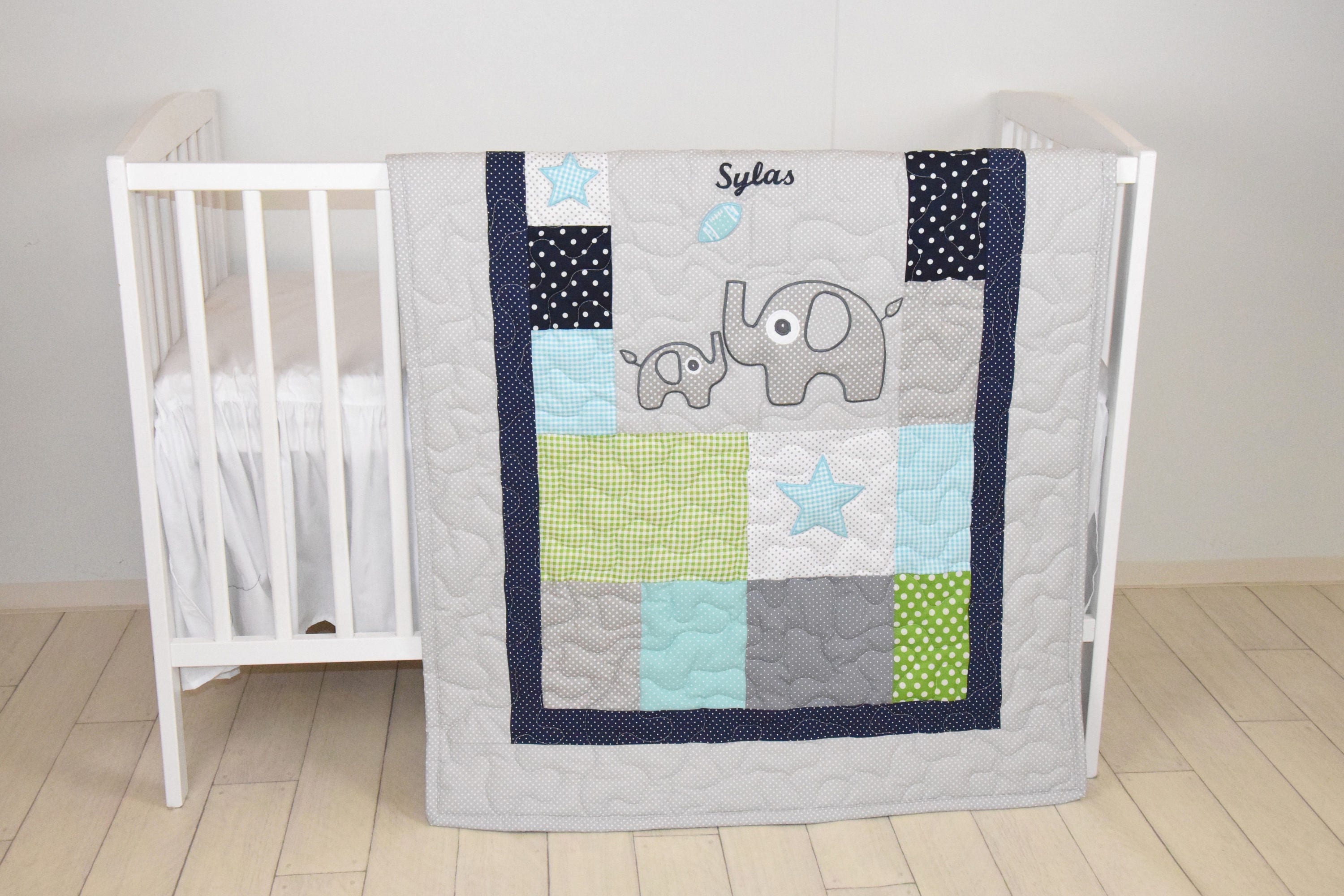 Elephant Quilt Sports Baby Boy Blanket Football Crib Bedding Mint