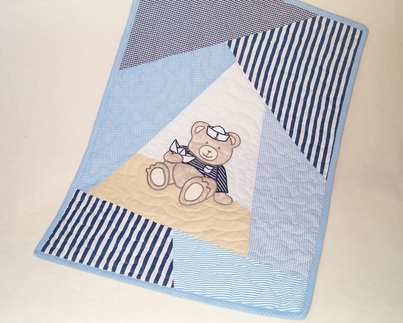 Blue Baby Quilt Set Child Blanket Hand Quilted Organic Etsy