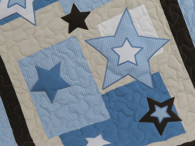 Star Baby Blanket Blue Brown Quilt Blanket Star Crib Bedding Etsy