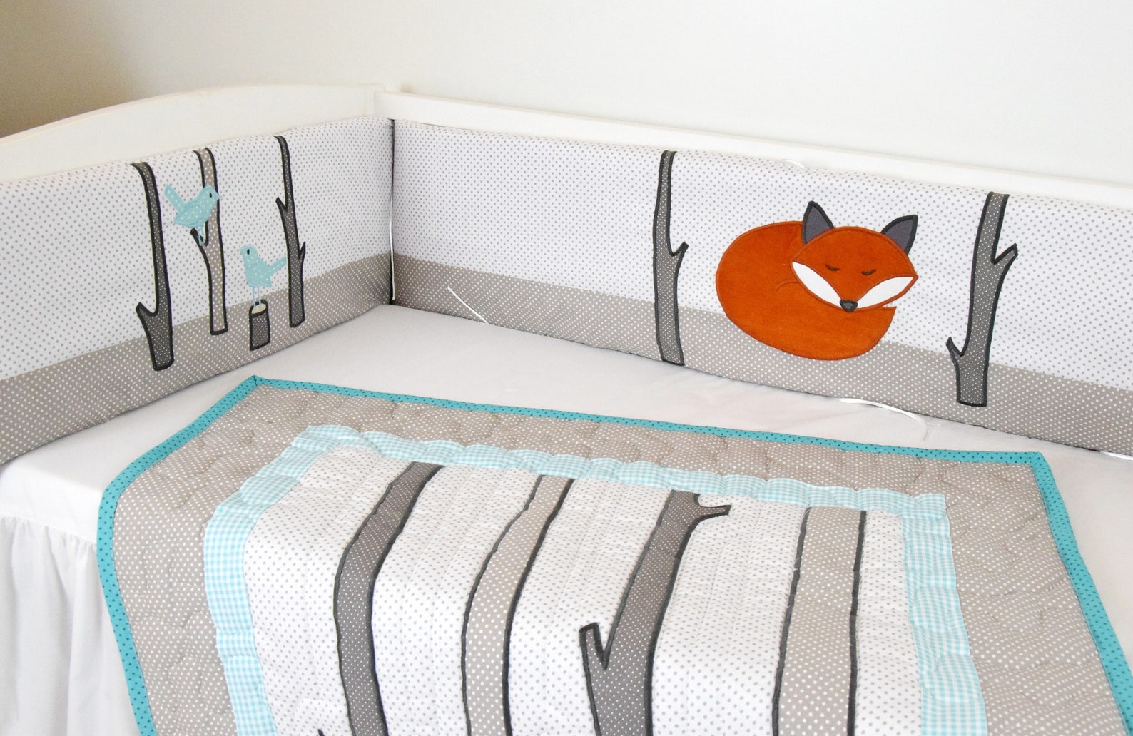 Crib Bumper Fox Baby Boy Bedding Gray White Orange Etsy
