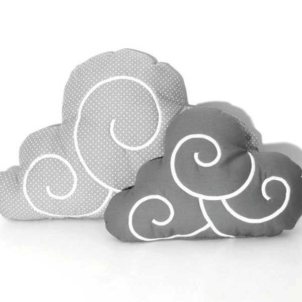 Cloud Pillow Set (2)  - Nursery Decor - Kid Pillow -Light grey and white polka dot - Dark Grey