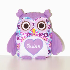 Owl Pillow Cover amd Pillow, Owl Throw Pillow, Monogram Pillow , Designer Owl  Pillow,   Custom Baby Pillow,  purple, white