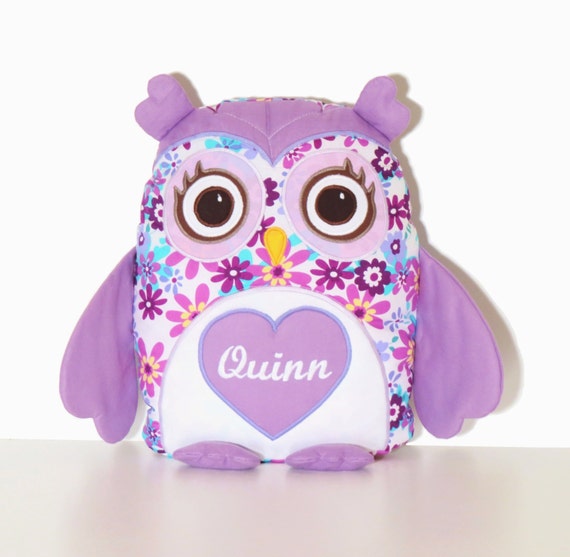 Owl Pillow Cover amd Pillow, Owl Throw Pillow, Monogram Pillow , Designer Owl  Pillow,   Custom Baby Pillow,  purple, white
