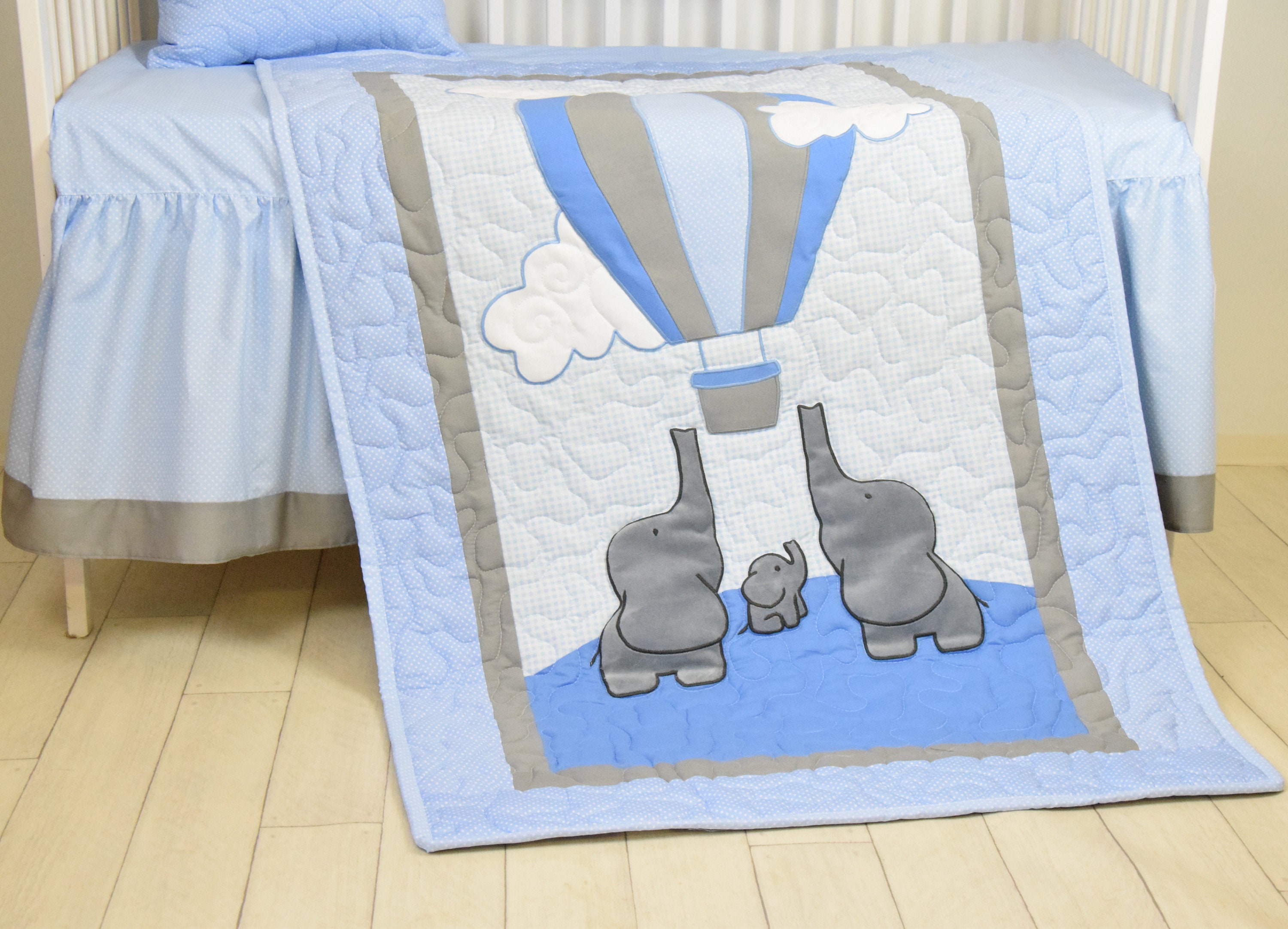 Baby Blue Boy Blanket Personalized Crib Quilt Elephant Bedding