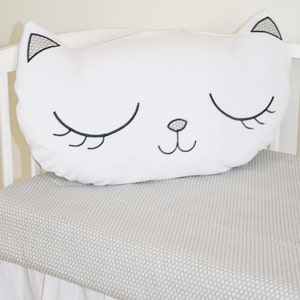 Kitty Cat Pillow, White Plush Kittie Face Cushion