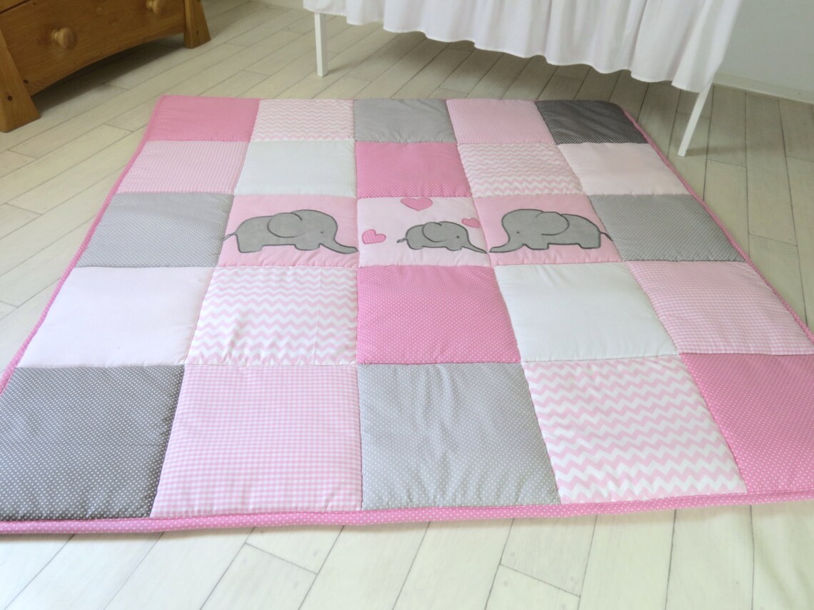 Baby Playmat Chevron Play Mat Pink Gray Baby Rug Crawling Etsy