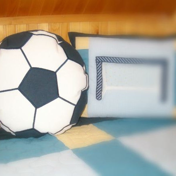 Soccer pillow, soccer ball, soccer pillowcase,  soccer bedding,  soccer decor, blue and white