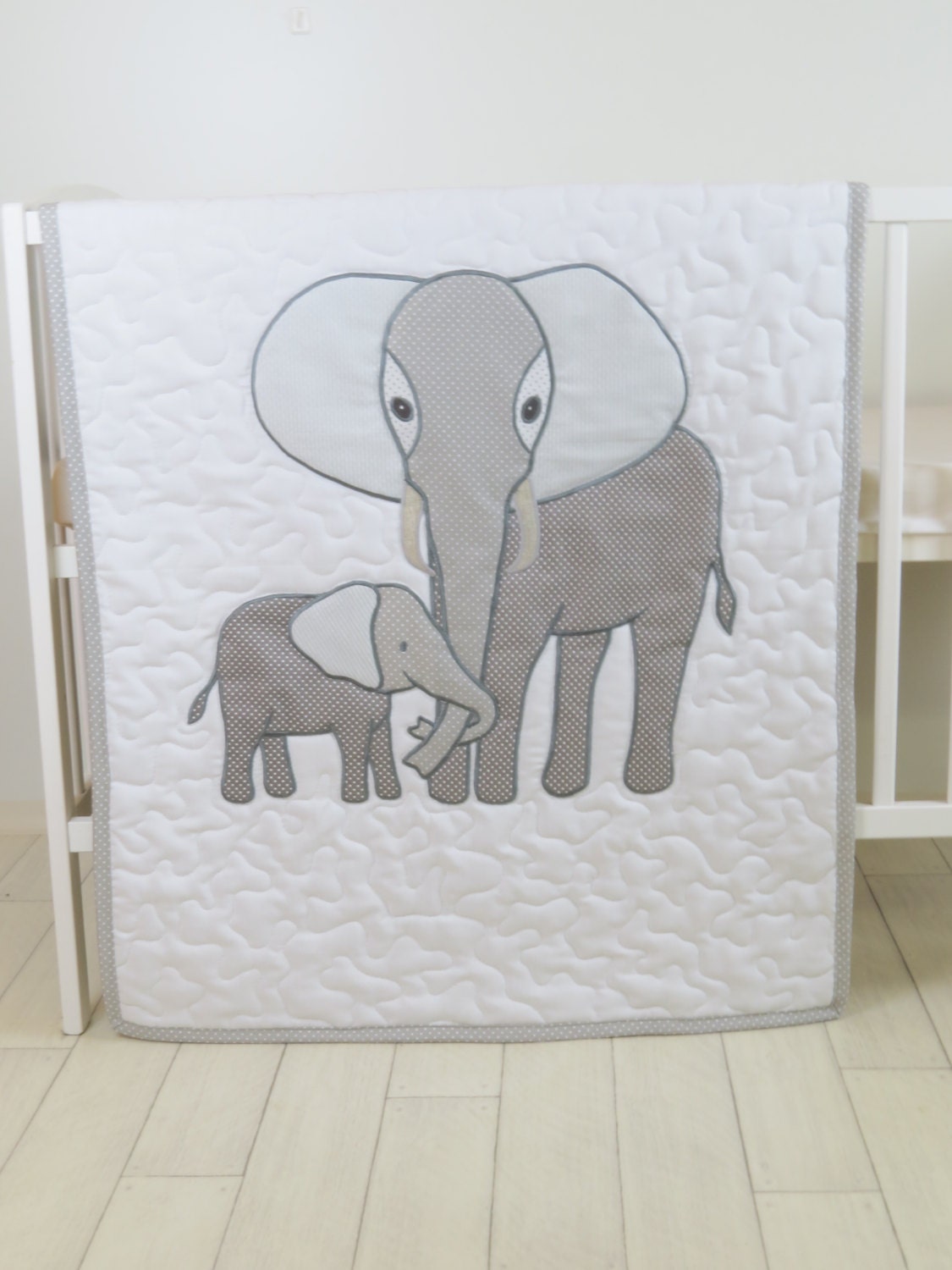 Gray Baby Blanket Elephant Crib BeddingModern Baby Boy Quilt Etsy