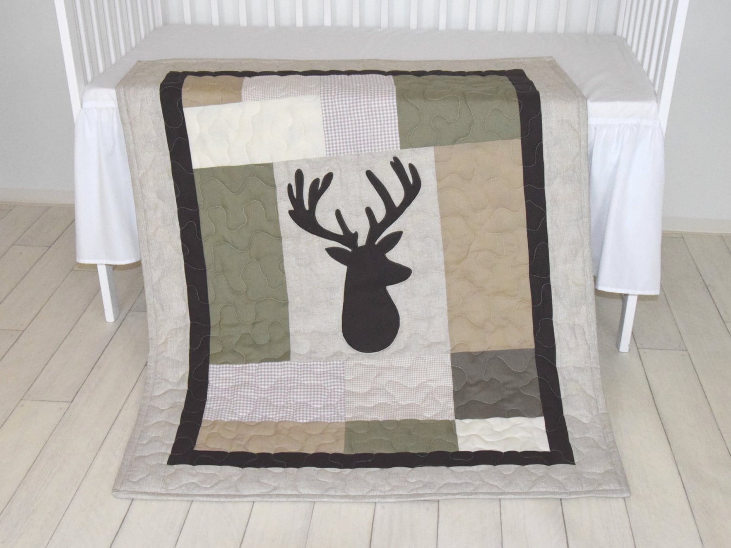 Deer Boy Bedding Deer Crib Quilt Antler Baby Blanket Deer Etsy