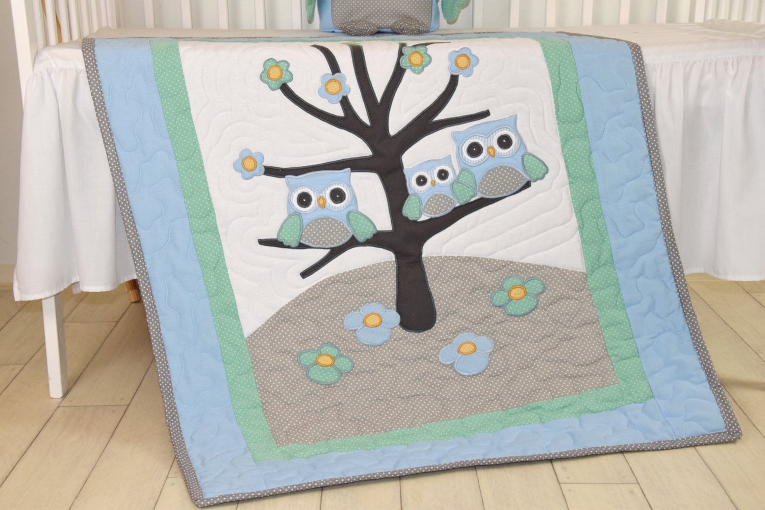 Owl Baby Blanket Woodland Quilt Forest Crib Bedding Owl Nursery