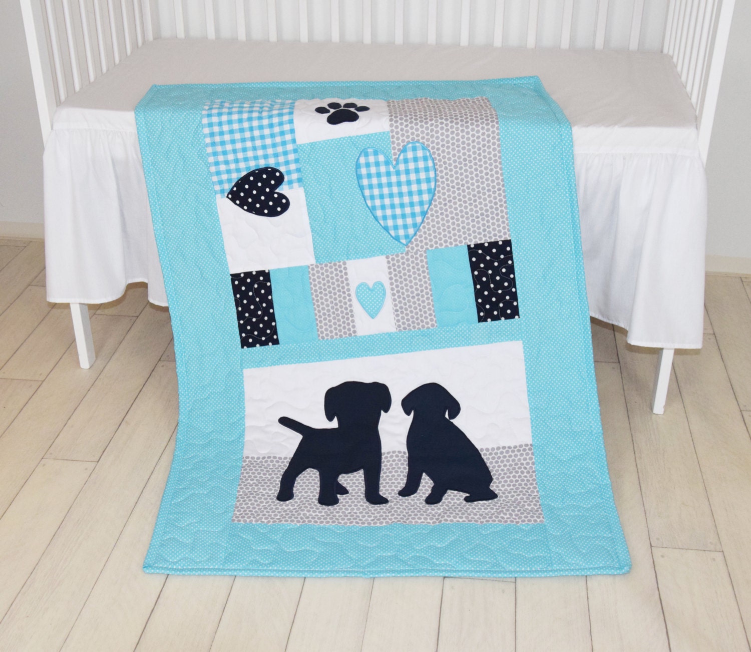 Puppy Blanket Dog Nursery Quilt Baby Boy Crib Bedding