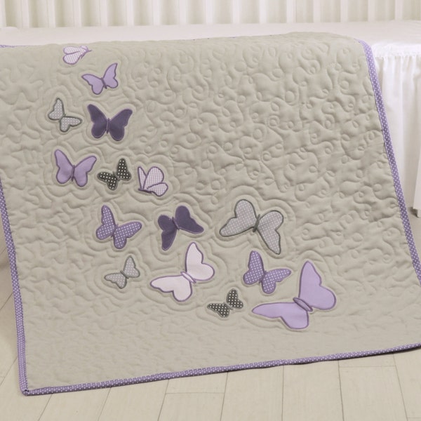 Schmetterling, grau lila Schmetterling-Decke, moderne Krippe Babydecke